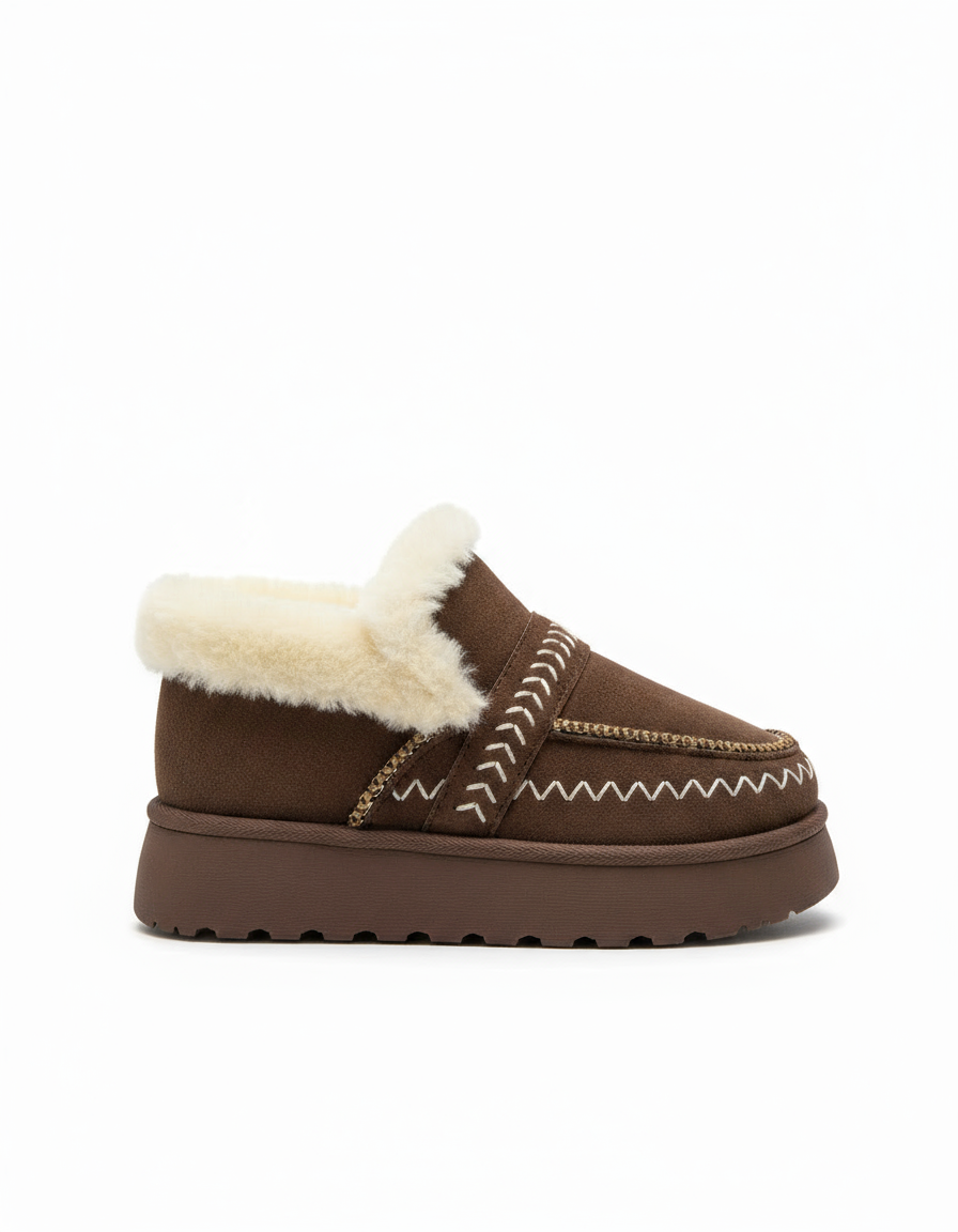 Уги (коричневі) з візерунком та манжетом з хутра