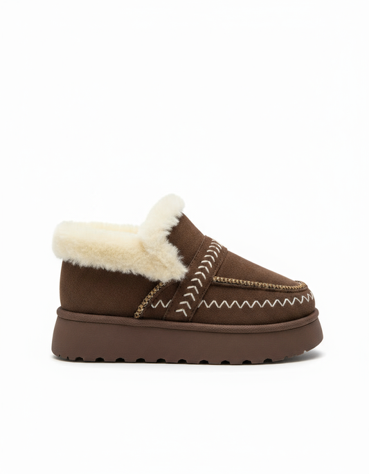 Уги (коричневі) з візерунком та манжетом з хутра